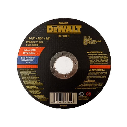 DISCO DE CORTE METAL 4.1/2 X 3/64 (1.0MM) DW44618 DEWALT