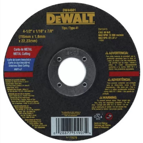DISCO DE CORTE METAL 4.1/2 X 1/16 (1.6MM) DW44601 DEWALT