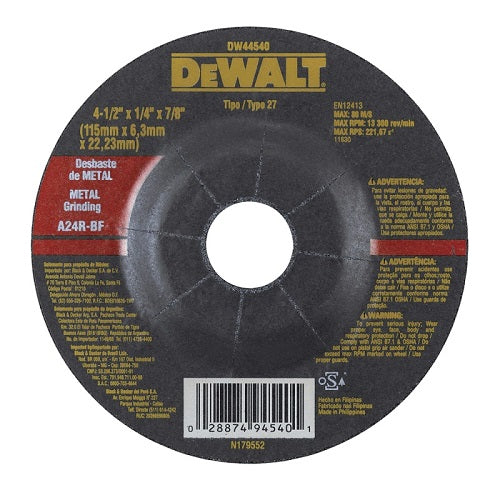 DISCO DE DESBASTE METAL 4.1/2 X 1/4 DW44540 DEWALT