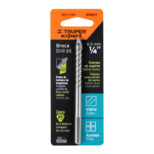 BROCA PARA VIDRIO 1/4" 101827 TRUPER EXPERT