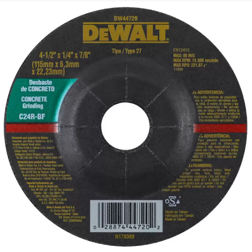 DISCO DE DESBASTE CONCRETO 4.1/2 X 1/4 DW44720  DEWALT