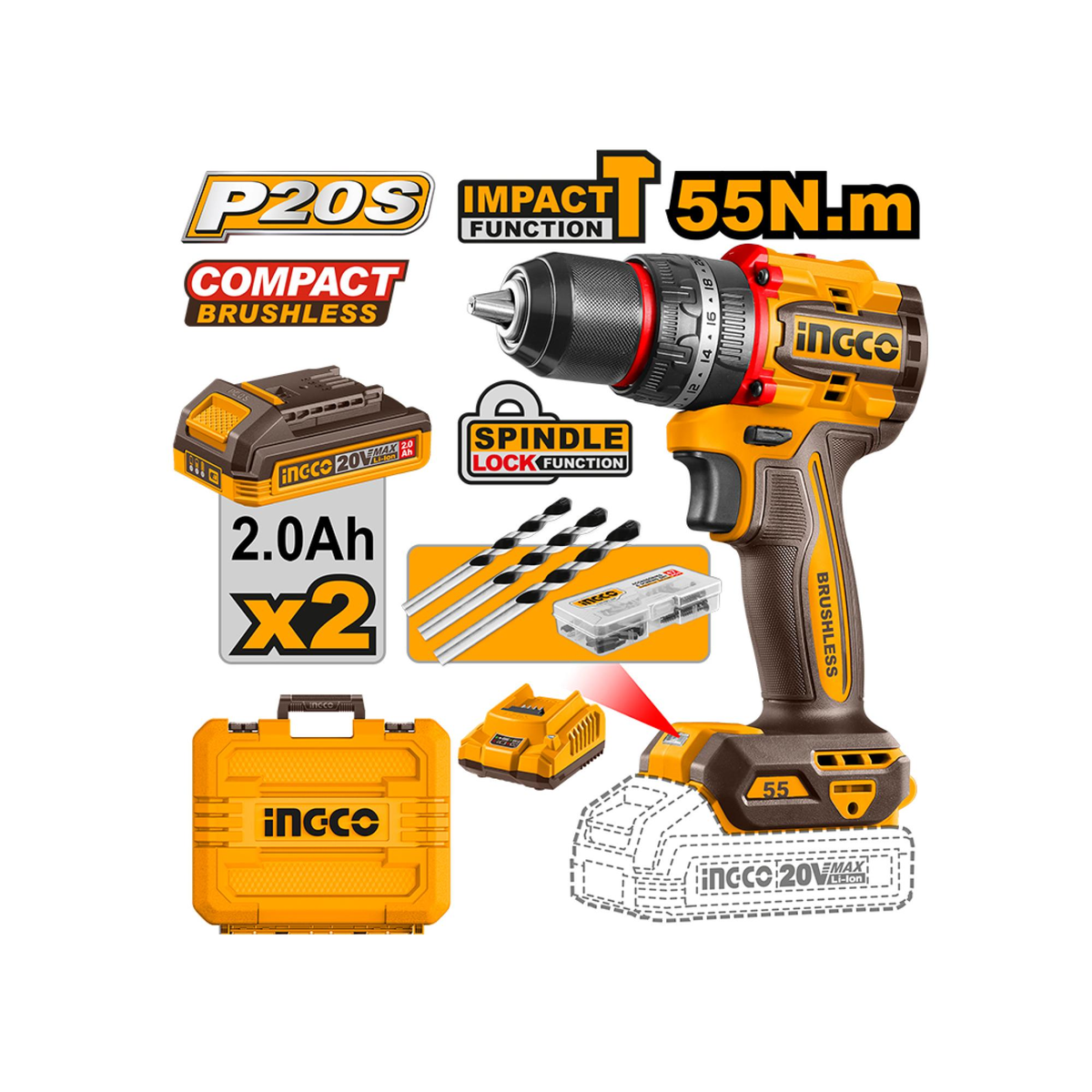 TALADRO INALAMBRICO 1/2 20V CIDLI20558 INGCO